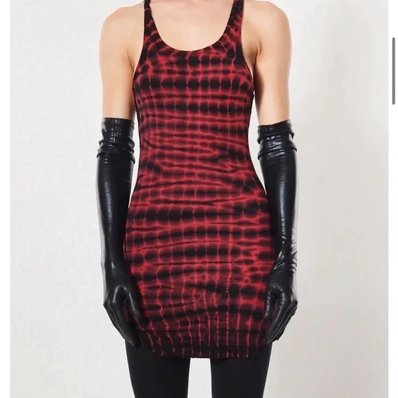 red and black tie dye dress Tie Dye Off Shoulder Maxi Dress. Red Drop Waist Dress by Nuichan main image 1